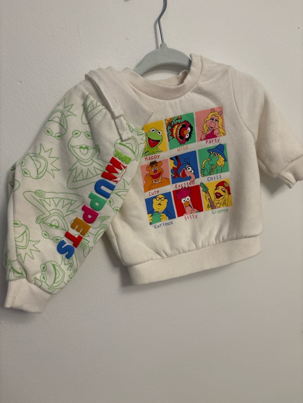 Disney Cream Baby Sweatsuit with Multicolor Muppet Character Grid - Picture 2 of 6